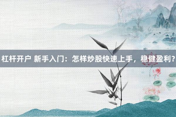 杠杆开户 新手入门：怎样炒股快速上手，稳健盈利？