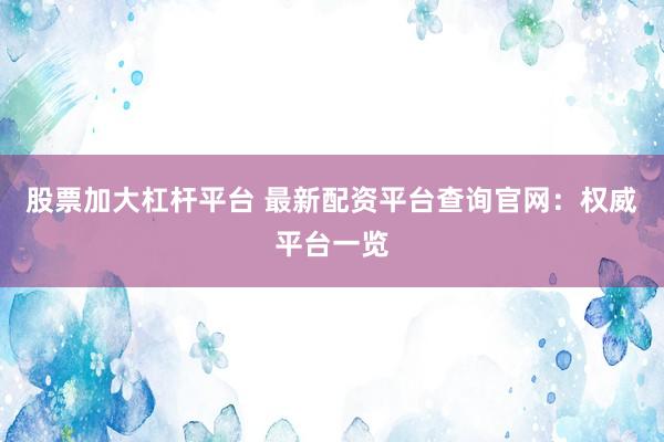 股票加大杠杆平台 最新配资平台查询官网：权威平台一览