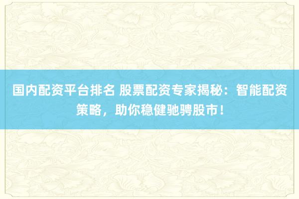 国内配资平台排名 股票配资专家揭秘：智能配资策略，助你稳健驰骋股市！