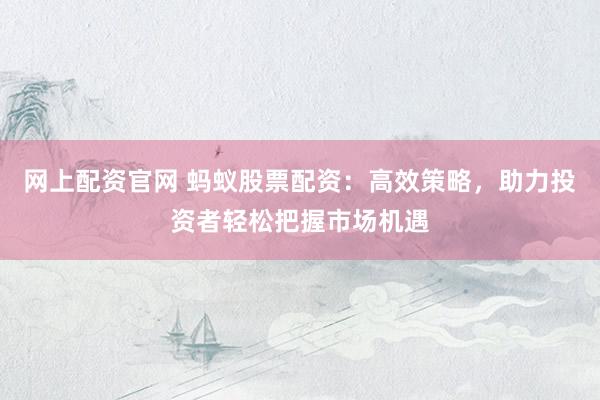 网上配资官网 蚂蚁股票配资：高效策略，助力投资者轻松把握市场机遇