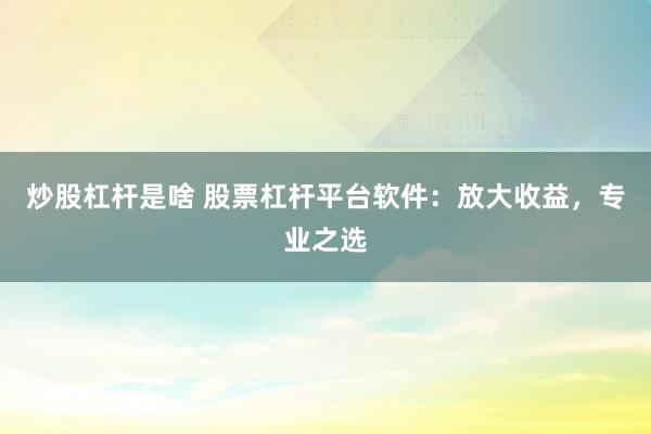 炒股杠杆是啥 股票杠杆平台软件:放大收益,专业之选