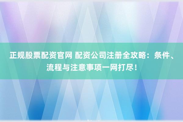 正规股票配资官网 配资公司注册全攻略：条件、流程与注意事项一网打尽！