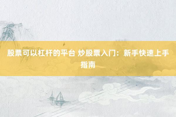 股票可以杠杆的平台 炒股票入门：新手快速上手指南