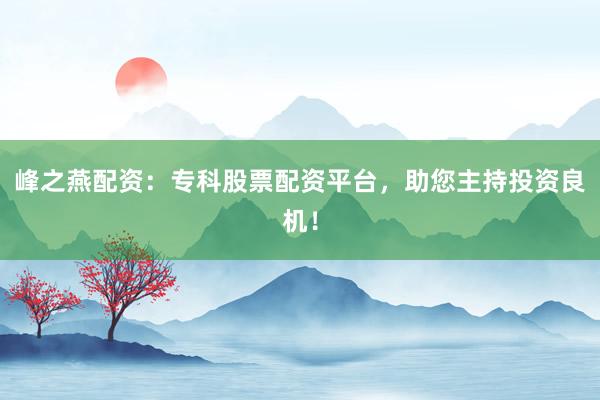 峰之燕配资:专科股票配资平台,助您主持投资良机!