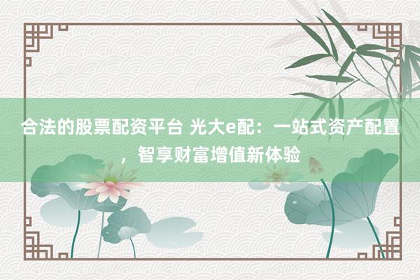 合法的股票配资平台 光大e配:一站式资产配置,智享财富增值新体验