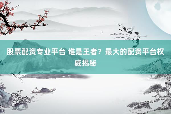 股票配资专业平台 谁是王者？最大的配资平台权威揭秘
