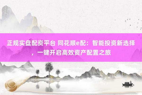 正规实盘配资平台 同花顺e配：智能投资新选择，一键开启高效资产配置之旅