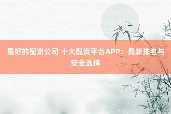 最好的配资公司 十大配资平台APP：最新排名与安全选择